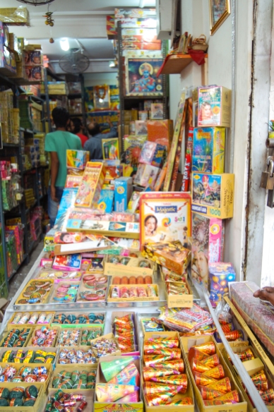 Varieties of crackers in one of the shops of Patake Wali Gali of Chandni Chowk.